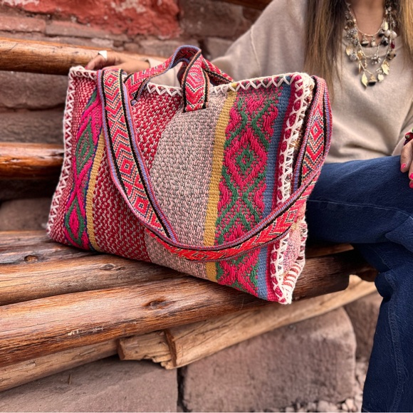 Pamela Love Red and Green Patterned Tote handmade madwith - Picture 3 of 4
